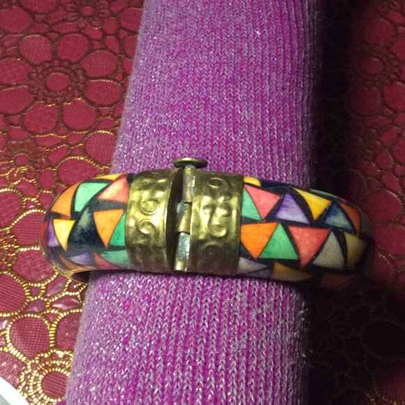 Vintage Hindu Indian Bone Hinged Bangle Bracelet - Picture 3 of 9